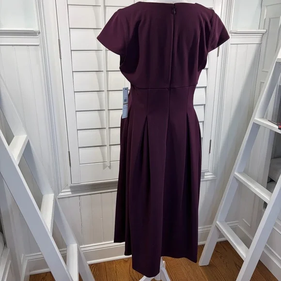 NWT Calvin Klein Womens Cap Sleeve Square Neck Fit & Flare Midi Crepe Dress - Picture 8 of 13
